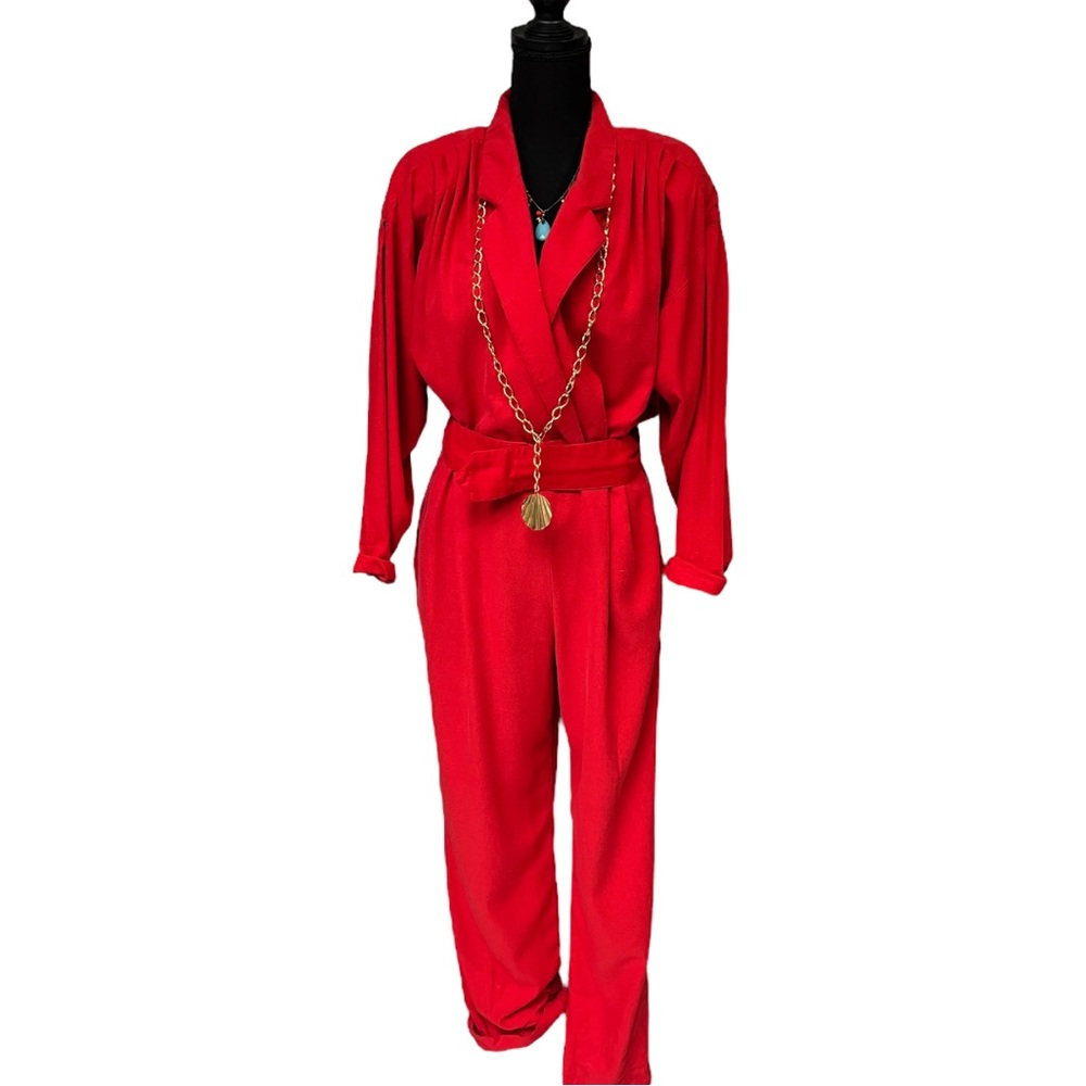 Vintage 80s Silksensible Red Long Jumpsuit